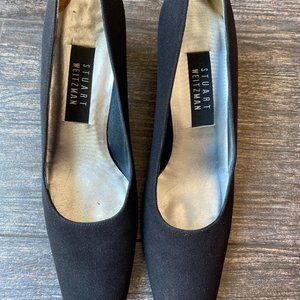 STUART WEITZMAN BLACK FABRIC HEEL IN AA WIDTH